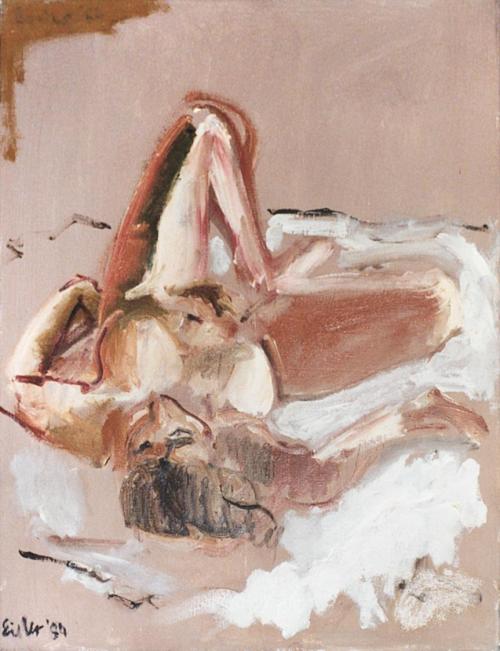 Georg Eisler, Liegende, 1984, Öl auf Leinwand, 45 × 36 cm, Verbleib unbekannt