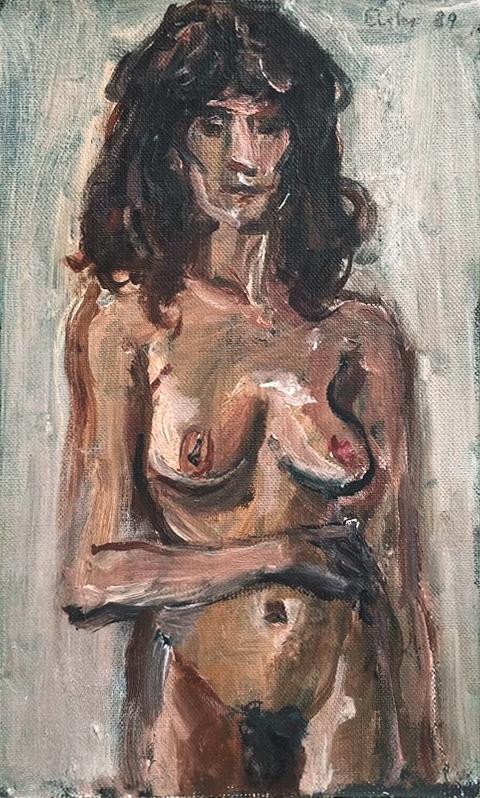 Georg Eisler, Stehende, 1989, Öl auf Leinwand, 20 × 16 cm, Privatbesitz, Mannheim