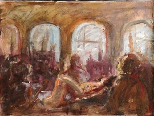 Georg Eisler, Aktsaal, 1990, Öl auf Leinwand, 36 × 48 cm, Privatbesitz, Albuquerque
