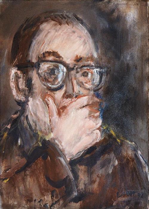 Georg Eisler, Hand vor dem Mund, 1992, Öl auf Leinwand, 45 × 36 cm, Verbleib unbekannt