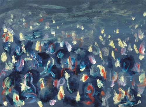 Georg Eisler, Lichtermeer V, 1993, Öl auf Leinwand, 15 × 20 cm, Verbleib unbekannt
