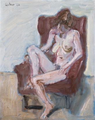 Georg Eisler, Das Rote Fauteuil, 1982, Öl auf Leinwand, 45 × 36 cm, Verbleib unbekannt