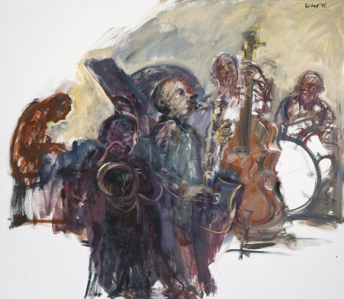 Georg Eisler, Großes Jazz-Bild I, 1995, Öl auf Leinwand, 130 × 150 cm, Verbleib unbekannt