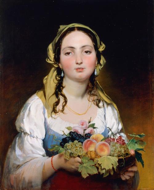 Friedrich von Amerling, Mädchen mit Früchtekorb, 1840er, Öl auf Leinwand, 74 × 60 cm, Unbekannt ...