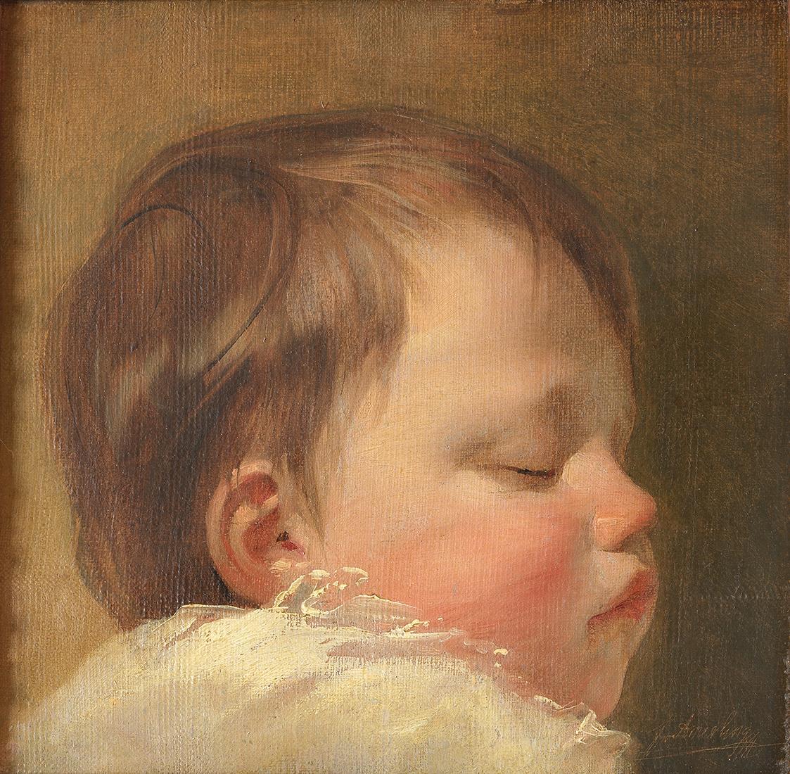 Friedrich von Amerling, Schlafendes Kind, 1850er, Öl auf Leinwand, 25 × 24 cm, Privatbesitz