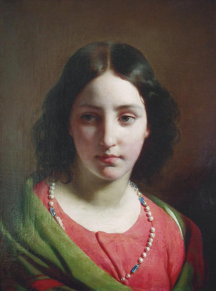 Friedrich von Amerling, Modell Cilli mit grünem Tuch en face, nach 1850, Öl auf Leinwand, 69 ×  ...