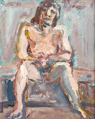 Georg Eisler, Sitzender Akt, 1987, Öl auf Karton, 35 × 27,5 cm, Privatbesitz