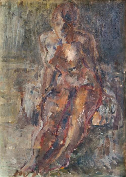 Georg Eisler, Sitzender Akt, 1962, Öl auf Leinwand, 50 × 36 cm, Verbleib unbekannt