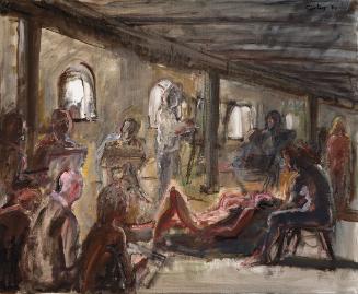 Georg Eisler, Salzburger Aktsaal, 1990, Öl auf Leinwand, 80 × 100 cm, Verbleib unbekannt