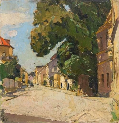 Carl Moll, Bad Hall in Oberösterreich, um 1936, Öl auf Holz, 35,5 × 34,5 cm, Auktionshaus Im Ki ...