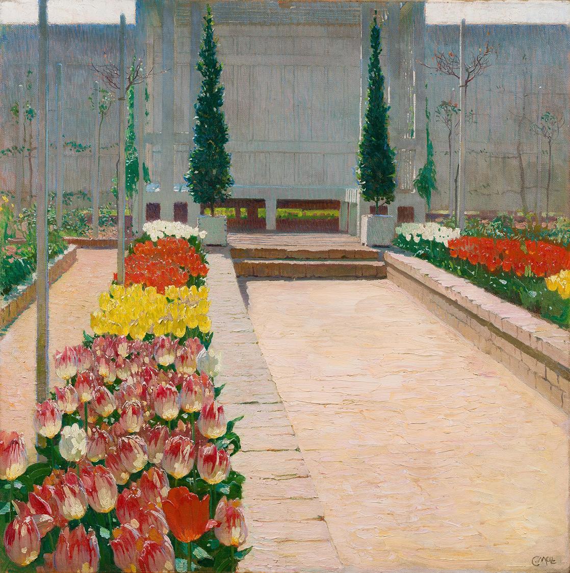 Carl Moll, Garten im Frühling. Hohe Warte, um 1903, Öl auf Leinwand, 100 × 100 cm, Privatbesitz ...