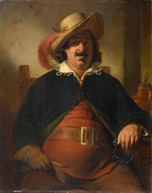 Friedrich von Amerling, Der Landschaftsmaler Ignaz Raffalt (1800–1857) als Falstaff, 1853, Öl a ...