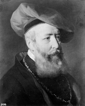 Friedrich von Amerling, Mann in mittleren Jahren, am Kopf ein rotes Barett, 1850er, Öl auf Lein ...