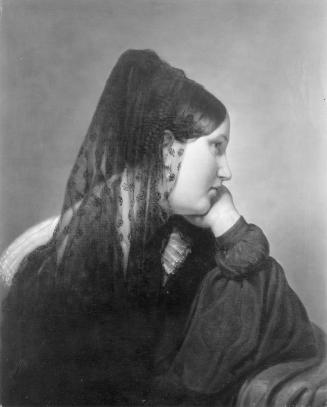 Friedrich von Amerling, Mädchen im Profil mit schwarzer Mantille, den Kopf in die linke Hand ge ...
