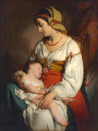 Friedrich von Amerling, Modell Regine, im Ciociarenkostüm, ein schlafendes Kind an der Brust, 1 ...
