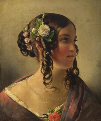 Friedrich von Amerling, Modell Elise Kreuzberger mit einem Kranz aus Rosen im Haar, 1830er, Öl  ...