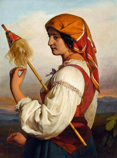 Friedrich von Amerling, Modell Chiaruccia mit Spinnrocken, 1846, Öl auf Leinwand, 95 × 71 cm, P ...