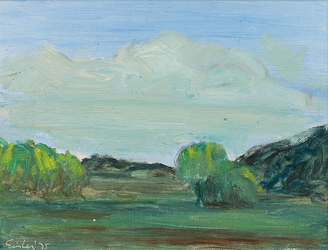 Georg Eisler, O. T. (Landschaft), 1975, Öl auf Hartfaser, 22,5 × 30 cm, Verbleib unbekannt