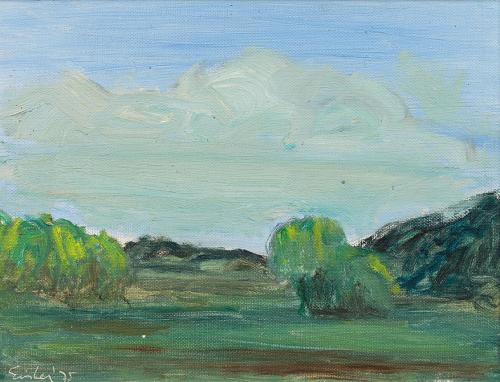 Georg Eisler, O. T. (Landschaft), 1975, Öl auf Hartfaser, 22,5 × 30 cm, Verbleib unbekannt