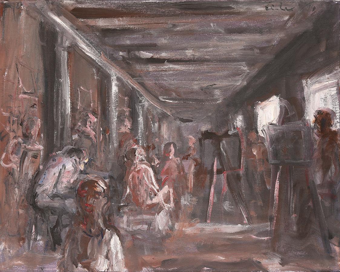 Georg Eisler, Salzburger Aktsaal, 1994, Öl auf Leinwand, 36 × 45 cm, Privatbesitz