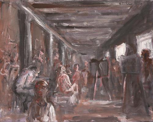 Georg Eisler, Salzburger Aktsaal, 1994, Öl auf Leinwand, 36 × 45 cm, Privatbesitz