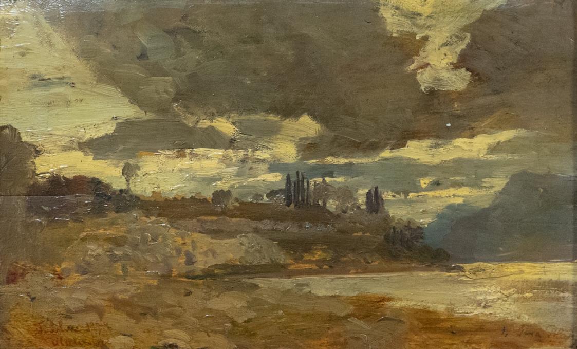 Tina Blau, Malcesine, 1894, Öl auf Holz, 16,8 × 26,5 cm, Privatbesitz, New York