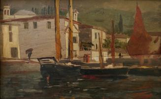 Tina Blau, Hafen in Pirano, 1912/1913, Öl auf Holz, 17 × 27 cm, Privatbesitz, New York