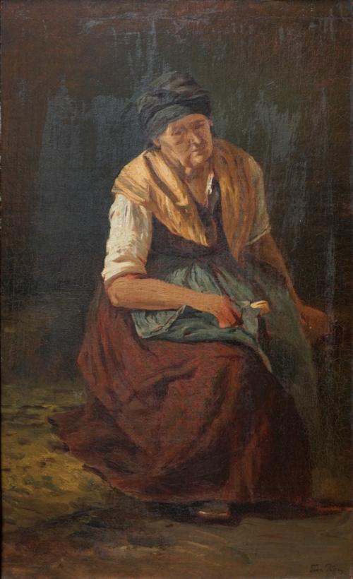 Tina Blau, Alte Frau, 1872, Öl auf Holz, 48 × 29,5 cm, Privatbesitz, New York