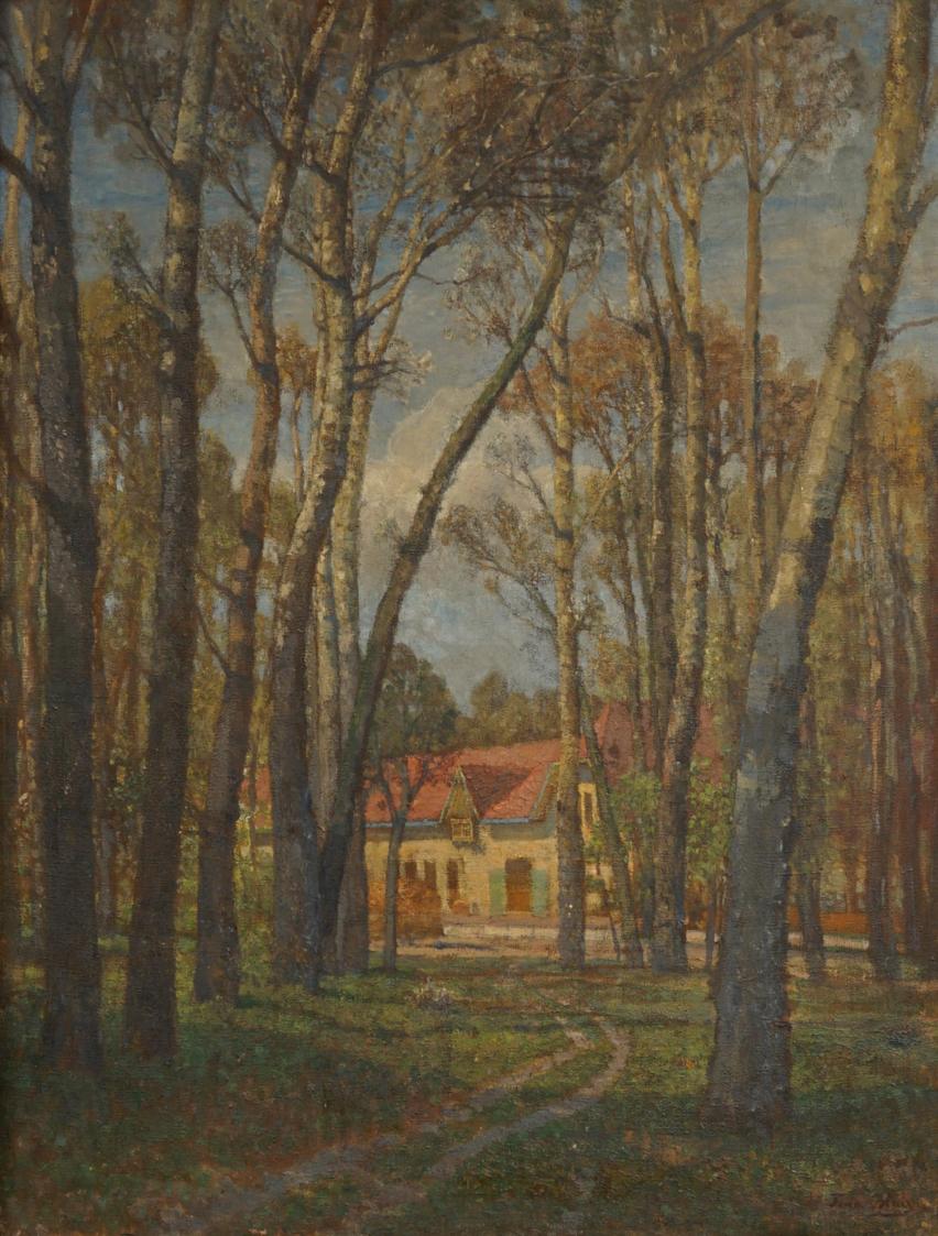 Tina Blau, Trabrennstall. Prater, 1910/1911, Öl auf Leinwand, 89 × 67 cm, Privatbesitz, New Yor ...