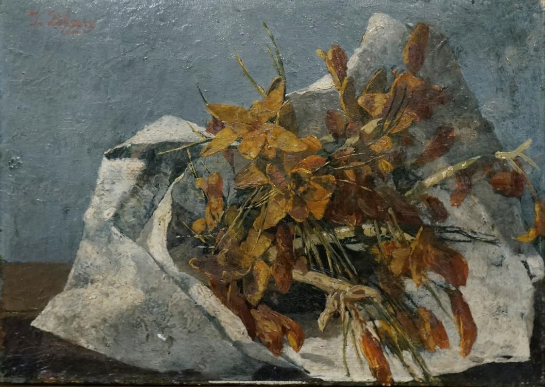 Tina Blau, Gelbe Blumen, um 1880/1890, Öl auf Leinwand, 18,5 × 26,3 cm, Privatbesitz, New York