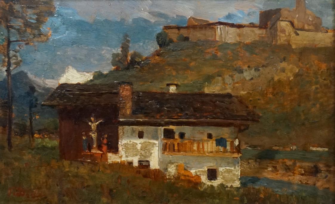 Tina Blau, Taufers, 1900, Öl auf Holz auf Leinwand, 15,5 × 25 cm, Privatbesitz, New York