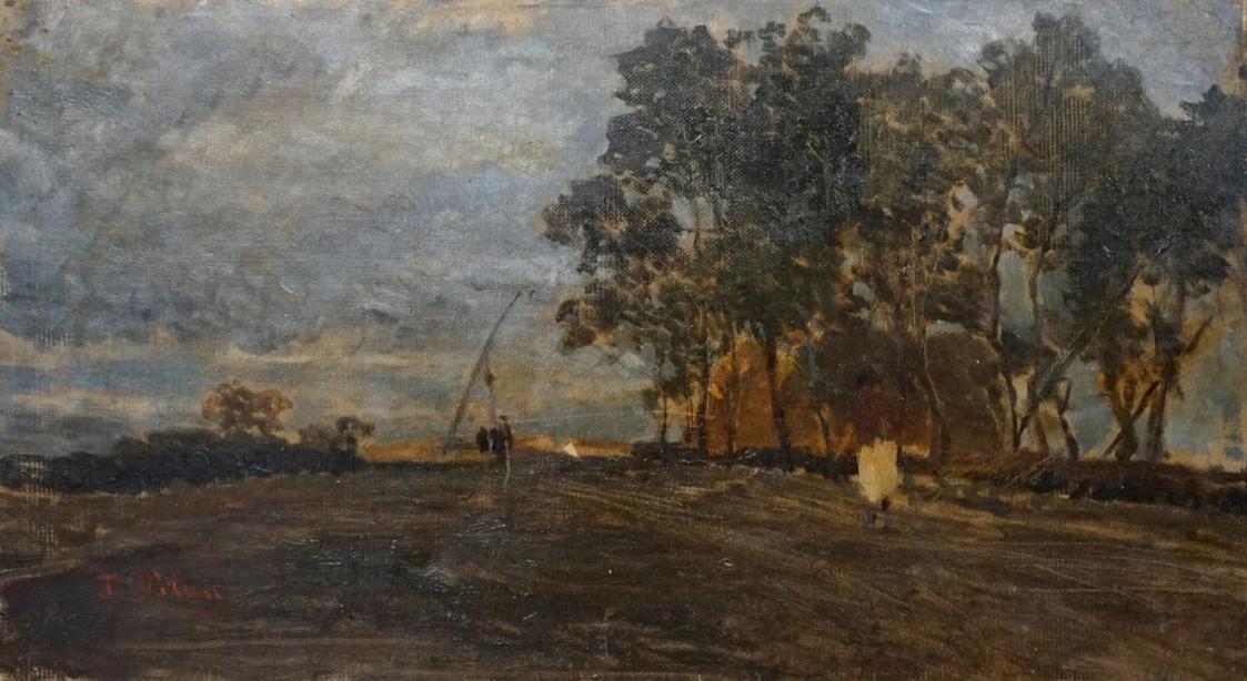 Tina Blau, Trübes Wetter. Szolnok, 1873, Öl auf Leinwand, 27,5 × 50,5 cm, Privatbesitz, New Yor ...