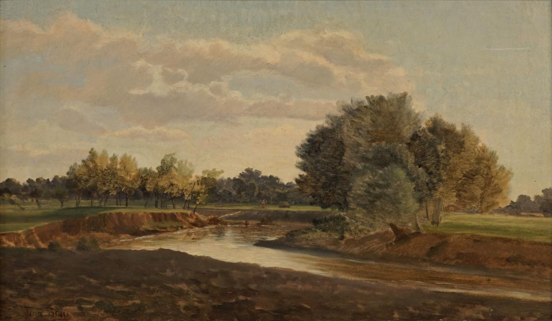 Tina Blau, Flußlandschaft (Lundenburg), 1867, Öl auf Karton, 29 × 47,3 cm, Privatbesitz, New Yo ...