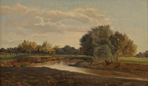 Tina Blau, Flußlandschaft (Lundenburg), 1867, Öl auf Karton, 29 × 47,3 cm, Privatbesitz, New Yo ...