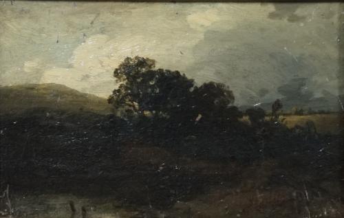 Tina Blau, Landschaft, undatiert, Öl auf Karton, 17,1 × 26 cm, Privatbesitz, New York