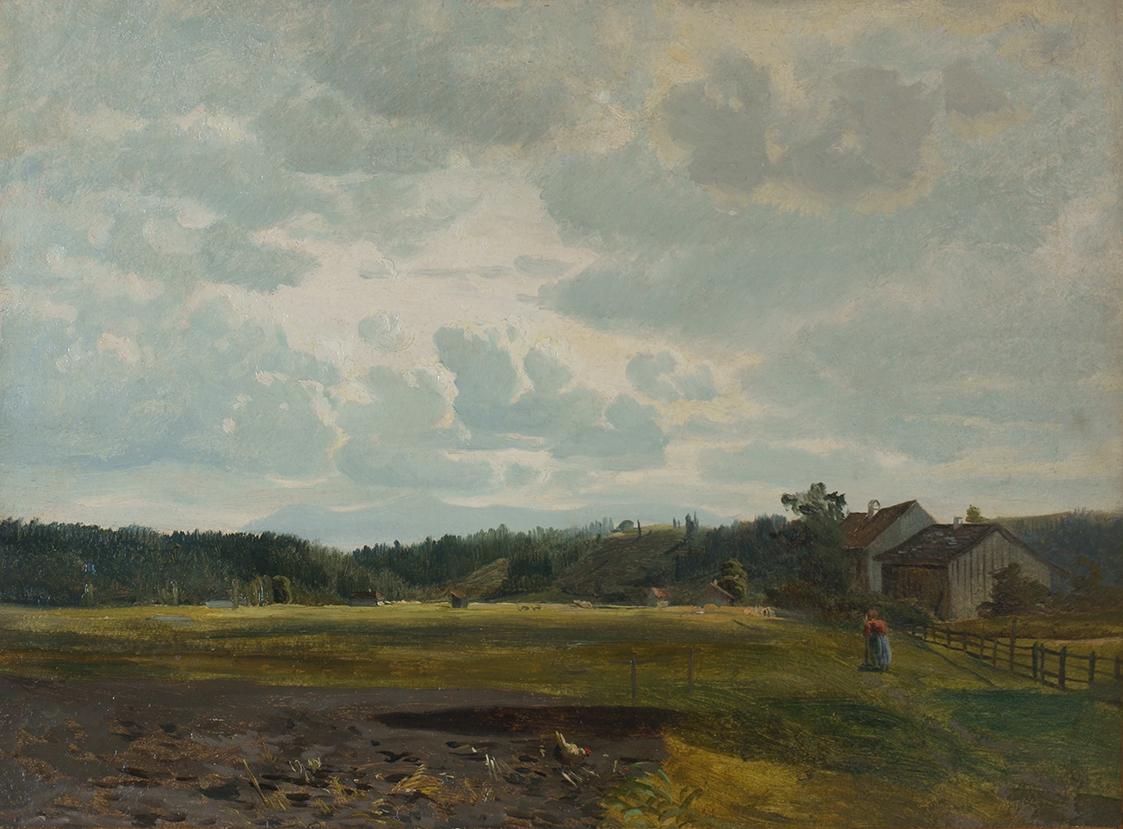 Tina Blau, Motiv bei Polling (drohendes Wasser), 1869, Öl auf Papier, kaschiert auf Karton, 37  ...