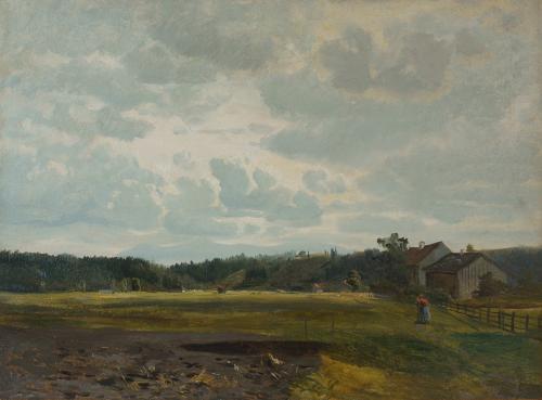 Tina Blau, Motiv bei Polling (drohendes Wasser), 1869, Öl auf Papier, kaschiert auf Karton, 37  ...