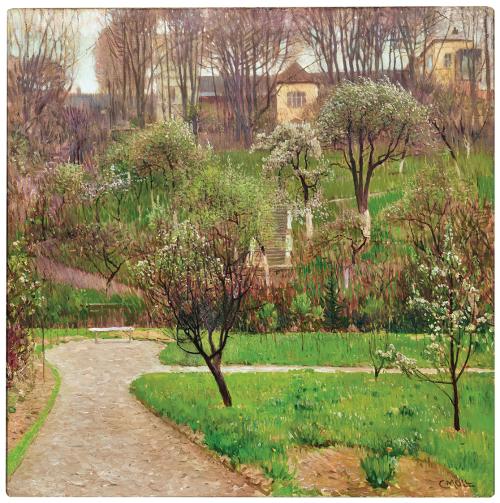 Carl Moll, Garten in Döbling, um 1908, Öl auf Leinwand, 100 × 100 cm, Dorotheum, Wien, Auktion  ...
