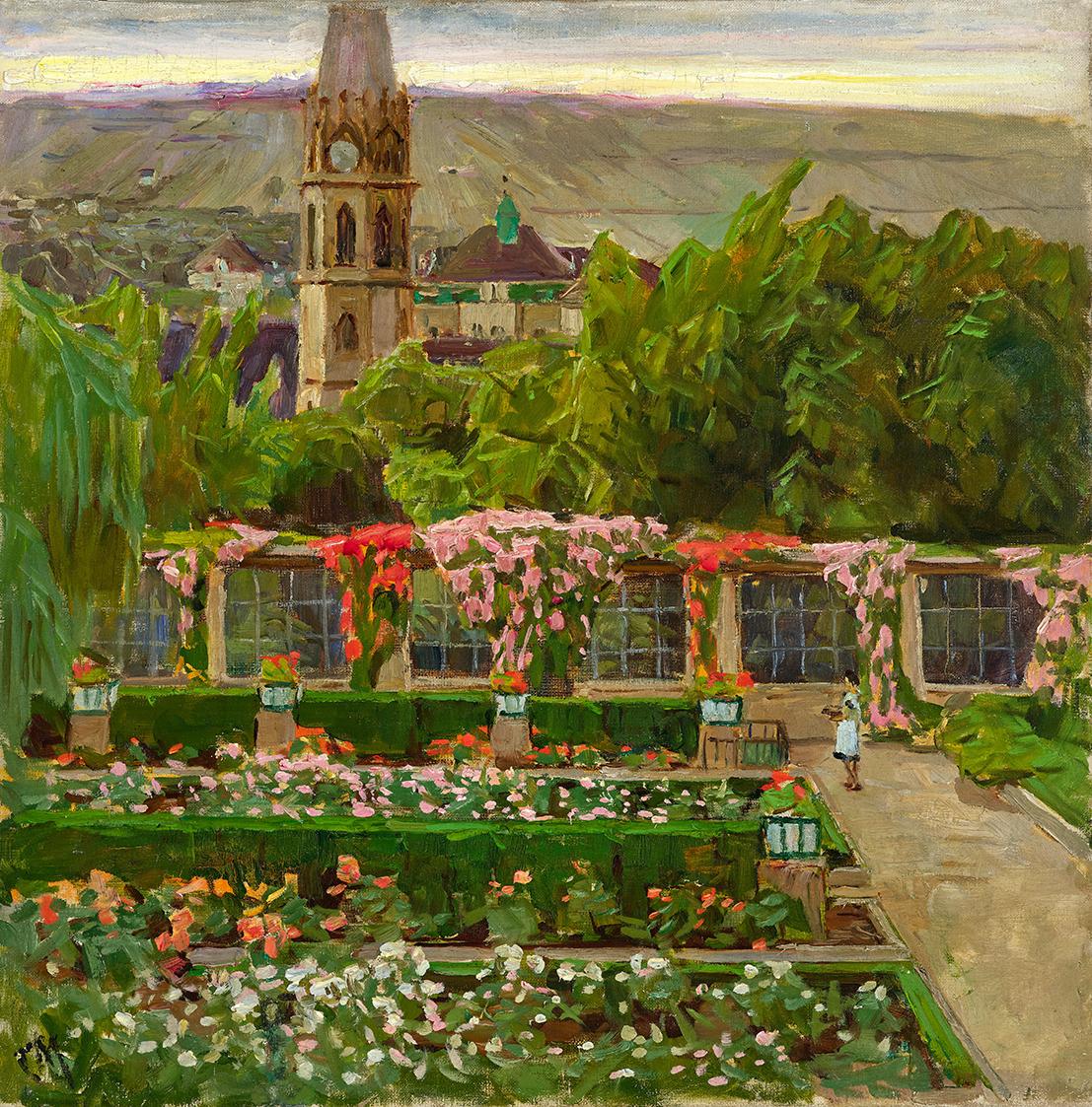 Carl Moll, Ausblick in den Garten der Villa Ast (Mahler-Werfel) auf der Hohen Warte, um 1931, Ö…