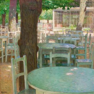 Carl Moll, Café „Hohe Warte“, 1905, Öl auf Leinwand, 80 × 80 cm, Auktionshaus Im Kinsky, Wien, …