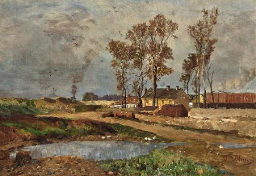 Tina Blau, An der Donauregulierung. Prater, 1872, Öl auf Leinwand, 40 × 60 cm, Privatbesitz