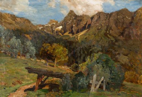 Tina Blau, Der Acherkogel im Oetztal, 1901, Öl auf Holz, 22,5 × 32 cm, Privatbesitz, Courtesy I…