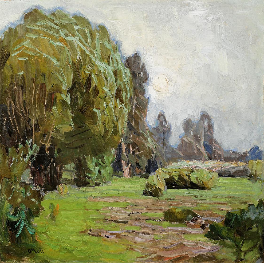 Carl Moll, Praterau, 1921, Öl auf Holz, 36 × 35 cm, Unbekannter Besitz