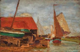 Tina Blau, Kanal in Franeker, 1908, Öl auf Holz, 17,5 × 27 cm, Dorotheum, Wien