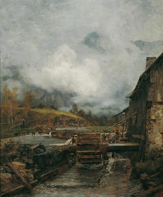 Carl Moll, Wassermühle in Goisern (nach Emil Jakob Schindler), 1884, Öl auf Holz, 44 x 36 cm, B ...