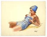 Otto Rudolf Schatz, Frau in blauem Badeanzug, um 1944, Aquarell auf Papier, Blattmaße: 25 × 32, ...