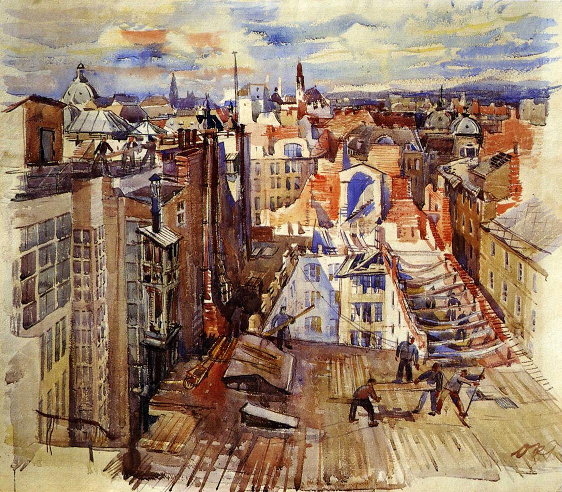 Otto Rudolf Schatz, Hausbau in WIen, um 1960, Aquarell auf Papier, Blattmaße: 65 × 73 cm, Unbek ...