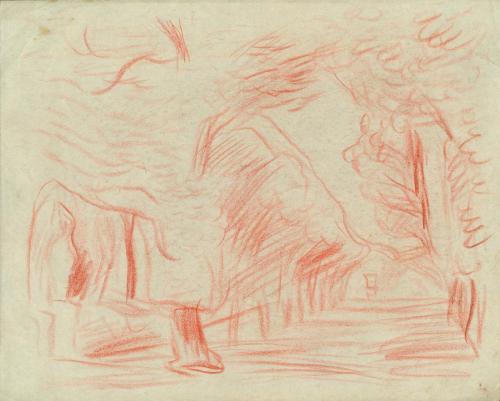 Alfred Wickenburg, Allee, 1930/1935, Rote Kreide auf Papier, Blattmaße: 23,7 × 29,6 cm, Privatb ...