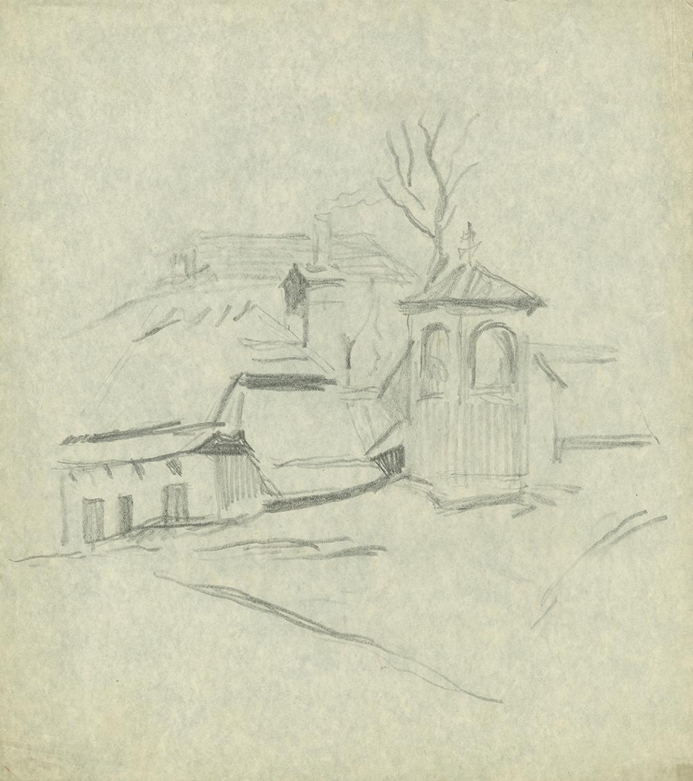 Alfred Wickenburg, Häuser, um 1935, Bleistift auf Papier, Blattmaße: 29,6 × 26,2 cm, Privatbesi ...
