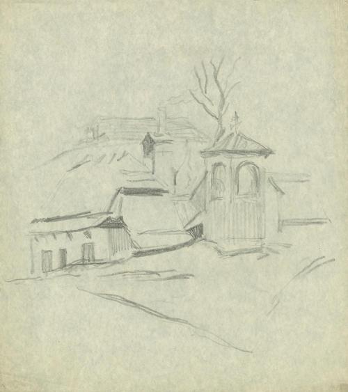 Alfred Wickenburg, Häuser, um 1935, Bleistift auf Papier, Blattmaße: 29,6 × 26,2 cm, Privatbesi ...